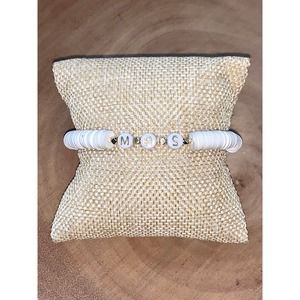 Bourbon and Bowties White Clay Bead Wedding MRS Stretch Cord Bracelet EUC